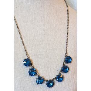 Brilliant Blue Crystal Necklace on Silver Tone Rolo Link Necklace
